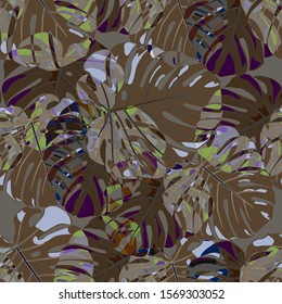 Seamless Pattern with Hawaiian Rainforest. Trendy Colorful Texture with Tropical Leaves for Wallpaper, Swimwear, Underwear. Vector Tropical Pattern.