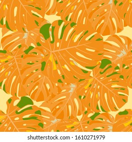 Seamless Pattern with Hawaiian Rainforest. Trendy Colorful Texture with Tropical Leaves for Print, Textile, Underwear. Vector Tropical Pattern.