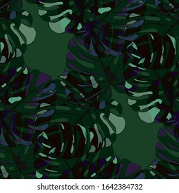 Seamless Pattern with Hawaiian Rainforest. Trendy Colorful Texture with Tropical Leaves for Print, Textile, Linen. Vector Tropical Pattern.