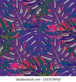 Seamless Pattern with Hawaiian Rainforest. Vintage Colorful Texture with Tropical Leaves for Print, Textile, Underwear. Vector Tropical Pattern.