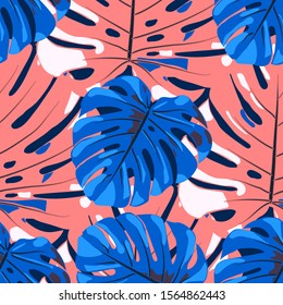 Seamless Pattern with Hawaiian Rainforest. Vintage Colorful Texture with Tropical Leaves for Print, Swimwear, Underwear. Vector Tropical Pattern.