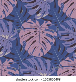 Seamless Pattern with Hawaiian Rainforest. Vintage Colorful Texture with Tropical Leaves for Fabric, Wallpaper, Linen. Vector Tropical Pattern.