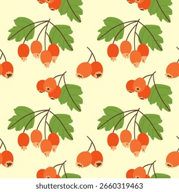 Seamless pattern with hawthorn berries on a light background