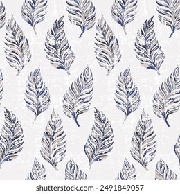 Seamless pattern with hazel leaf.  fabric textured blue background. used for textile