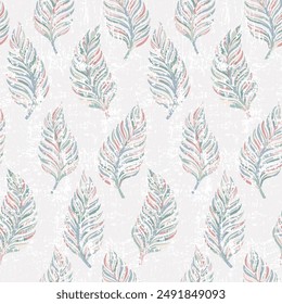 Seamless pattern with hazel leaf.  fabric textured light blue background. used for textile