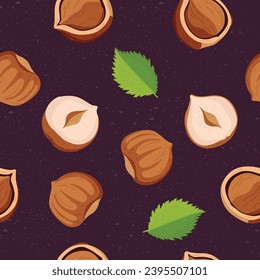 seamless pattern of Hazelnut , minimalistic illustration. Botanical elements for design.