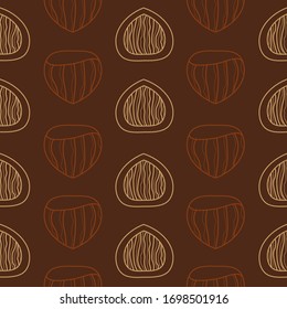 Seamless pattern with hazelnut nuts. Vector hand drawn seamless pattern for packaging, textile, interior, background and other designs