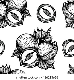 Seamless pattern with hazelnut on a vintage background. Vector illustration for your design