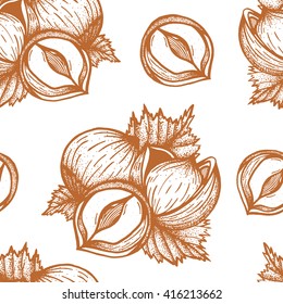 Seamless pattern with hazelnut on a vintage background. Vector illustration for your design