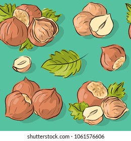 Seamless pattern with hazelnuts