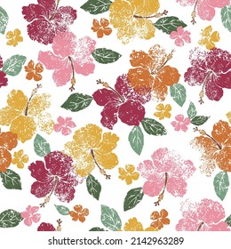 Seamless pattern of hazy tropical flowers and plants,