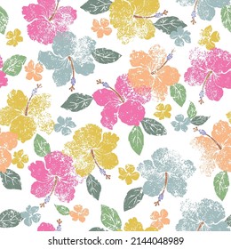 Seamless Pattern Of Hazy Tropical Flowers And Plants,