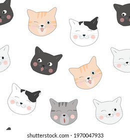 Seamless pattern with head cats