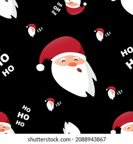 Seamless pattern. Head of a cheerful Santa Claus. Ho-ho-ho. Merry christmas and a happy new year. Vector illustration in flat style