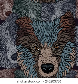 seamless  pattern of a head dog, vector graphics