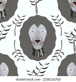Seamless pattern with the head of a lion. Pattern for printing on material, advertising brochures.