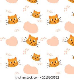 
Seamless pattern. Head of orange baby cat. Cute ginger cat character in cartoon style. Vector illustration 8 eps