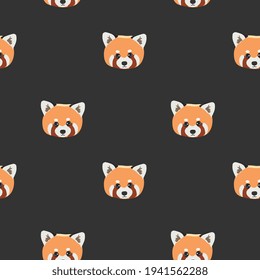 Seamless pattern with head red panda. Cartoon design animal character flat vector style. Texture for fabric, wrapping, textile, wallpaper, clothing. 