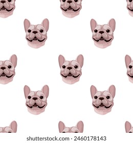 Seamless pattern with the head of a smiling dog on a white background
