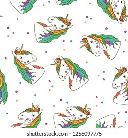 Seamless pattern with  head unicorns. Magical children's background.