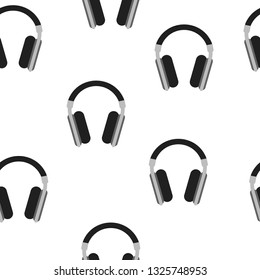 Seamless Pattern with Headphones isolated on white background. Music Concept. Vector illustration for Your Design.