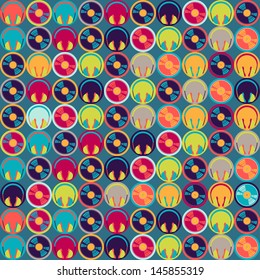 Seamless pattern with headphones and vinyl record.