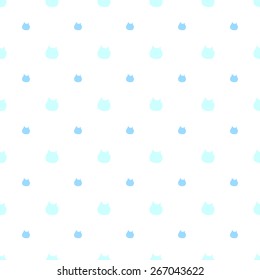 Seamless pattern of the heads of cats big and small white and blue