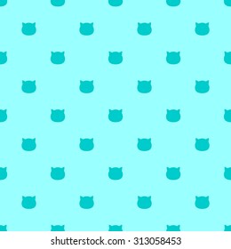 Seamless pattern of the heads of cats flat design in a light blue color, style polka dot