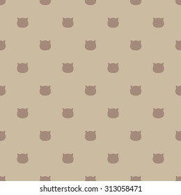 Seamless pattern of the heads of cats flat design in a beige color, style polka dot