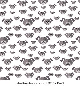 Patrón sin foco con cabezas de perros lindos sobre un fondo blanco. Mascotas. Ilustración vectorial de material para tejidos, ropa de cama y de bebé, papel de envoltura, papel tapiz.