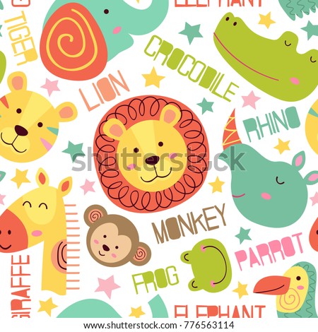 seamless pattern with heads of jungle animals