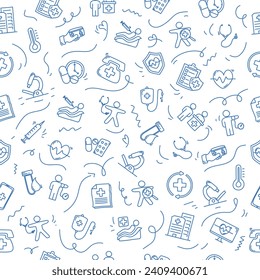 Patrón sin inconvenientes con elementos de doodle de chequeo de salud. Ilustración vectorial de chequeo de estado.