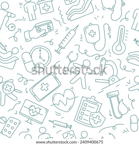 Seamless pattern with health checkup doodle elements. Health checkup pattern vector illustration.