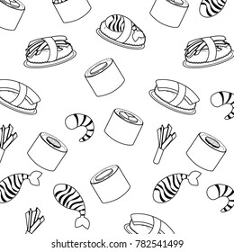 seamless pattern healthy food chinese sushi