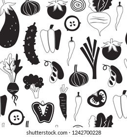 Seamless Pattern with Healthy Food. Hand Drawn Doodle Vegetables
