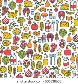 seamless pattern with healthy food icons