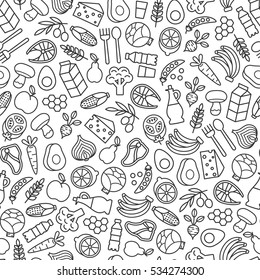 Seamless Pattern With Healthy Food Icons