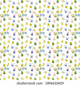 Seamless pattern, healthy food vector, cute kawaii