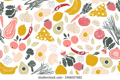 Seamless Pattern With Healthy Food. Vector Illustration.