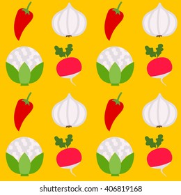 Seamless pattern healthy fresh vegetables. Vector illustration of vegetarian food.
