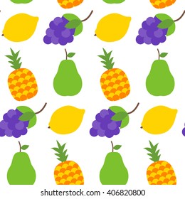 Seamless pattern with healthy fruits over white. Vector illustration of vegetarian fruits.