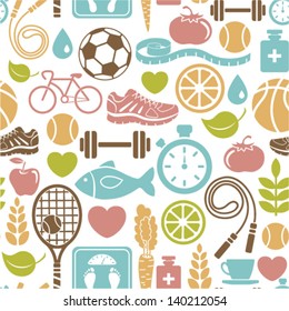 seamless pattern with healthy lifestyle icons