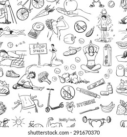 seamless pattern with healthy lifestyle icons, excellent vector illustration, EPS 10