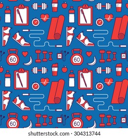 Seamless pattern with healthy lifestyle icons.
