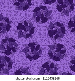 Seamless pattern. Heaps of fallen leaves arranged in random order. Multi-colored texture. The background is a scattering of halves of five-pointed stars.