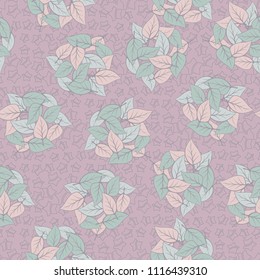 Seamless pattern. Heaps of fallen leaves arranged in random order. Multi-colored texture. The background is a scattering of halves of five-pointed stars.
