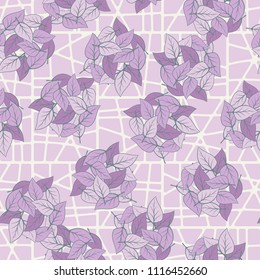 Seamless pattern. Heaps of fallen leaves arranged in random order. Multi-colored texture. The background is a lattice of squares divided into different pieces.