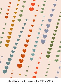 Seamless pattern of heart arrow strokes. Abstract texture. Heart rain, heart arrows, eyewater loving cardiac theme. Spring bright colored background. Vector. 8 EPS