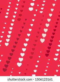 Seamless pattern of heart arrows strokes. Abstract texture. Heart rain, heart arrow, eyewater loving cardiac theme. Red, white colored background. Vector. 8 EPS