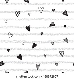 Seamless pattern. Heart background vector. Hand drawn hearts and lines. 